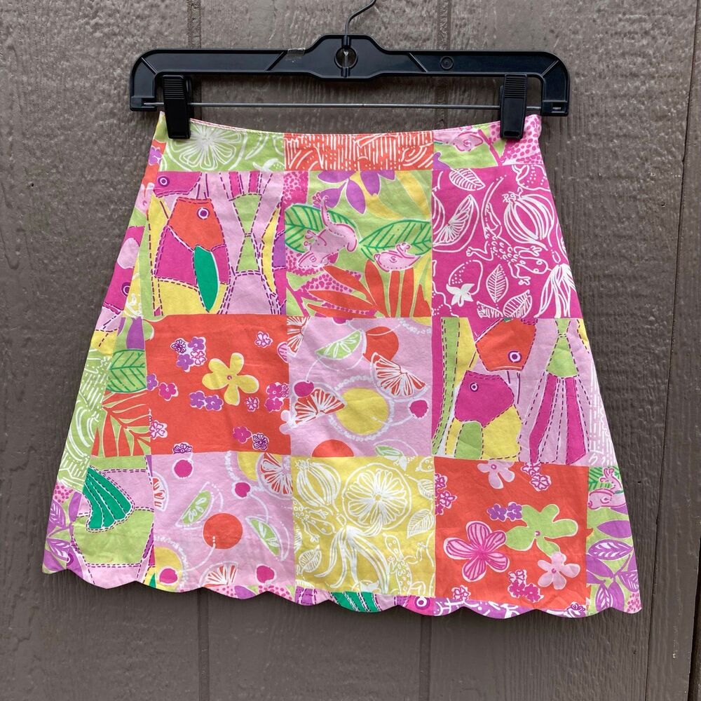 Vintage Lilly Pulitzer Girls Size 10 Tropical Patchwork Skirt Bright Preppy